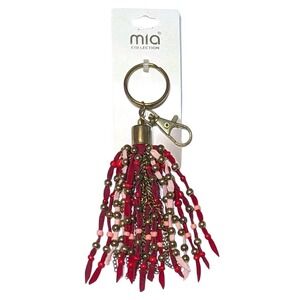 Mia Collection Tassel Keychain Key Ring Bag Charm Womens Red Pink Beaded Boho